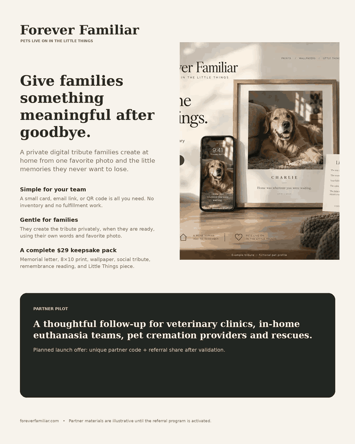Forever Familiar veterinary partner one-pager